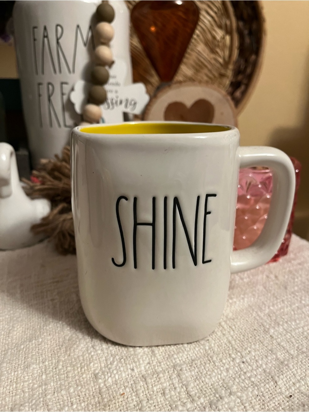 Rae Dunn SHINE White Mug with Yellow Interior